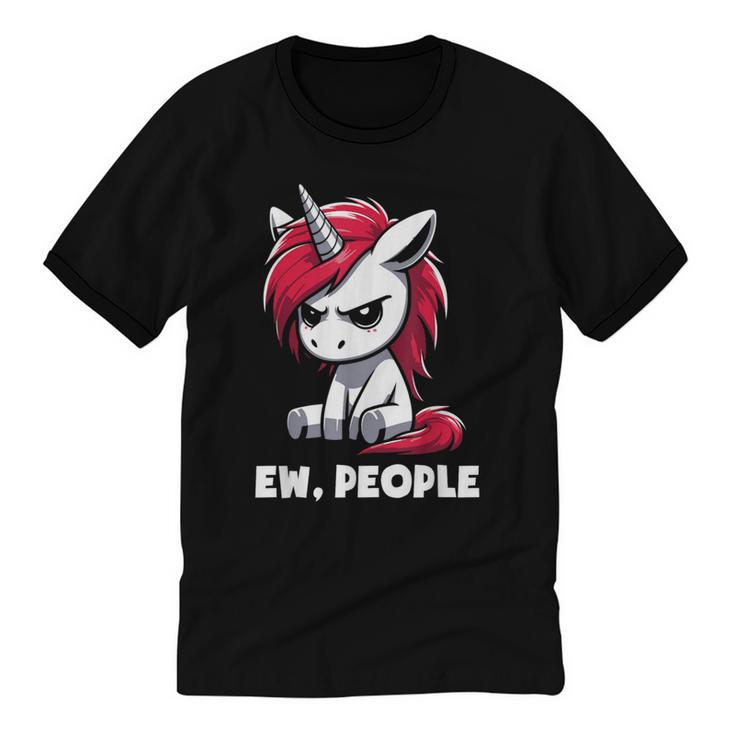 Ew People Unicorn Sarcastic Humor Introvert Unisex Cotton Ringer T-Shirt
