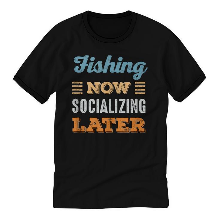 Fishing Now Minimal Socializing Introvert Vintage Unisex Cotton Ringer T-Shirt