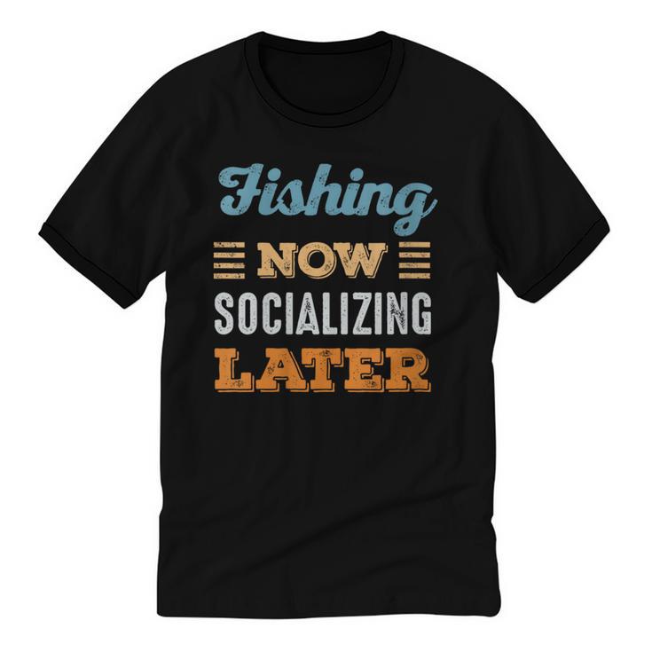 Fishing Now Minimal Socializing Introvert Vintage Unisex Cotton Ringer T-Shirt