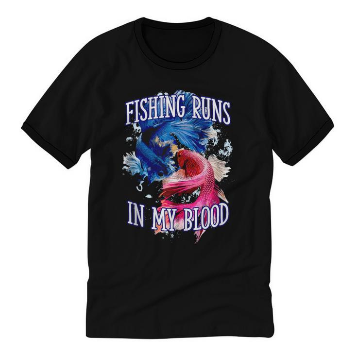 Fishing Runs In My Blood Introvert Hobby Antisocial Unisex Cotton Ringer T-Shirt