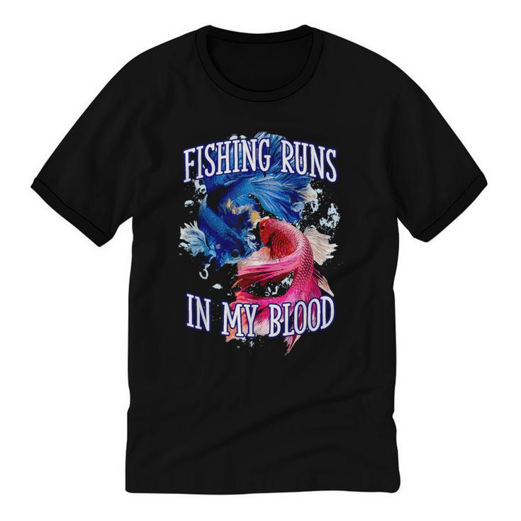 Fishing Runs In My Blood Introvert Hobby Antisocial Unisex Cotton Ringer T-Shirt