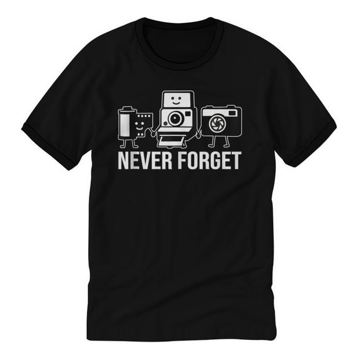 Never Forget Retro Camera Photography Nostalgia Unisex Cotton Ringer T-Shirt