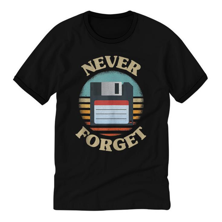 Never Forget Retro Diskette Nostalgia Vintage Unisex Cotton Ringer T-Shirt