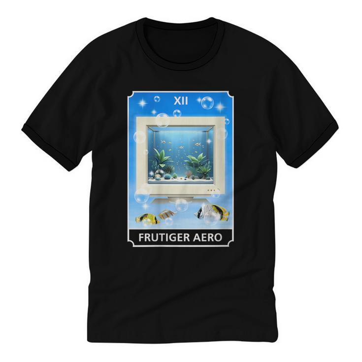 Frutiger Aero Aesthetic Tech Computer Aquarium Tarot Card Unisex Cotton Ringer T-Shirt