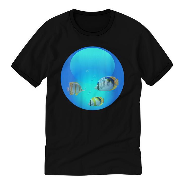 Frutiger Aero Aesthetic Tech Orb Fishes Unisex Cotton Ringer T-Shirt