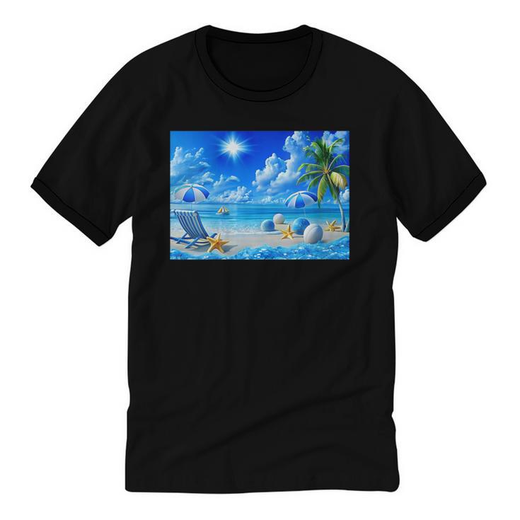 Frutiger Aero Beach Y2k Aesthetic Palm Tree Sand Ocean Unisex Cotton Ringer T-Shirt