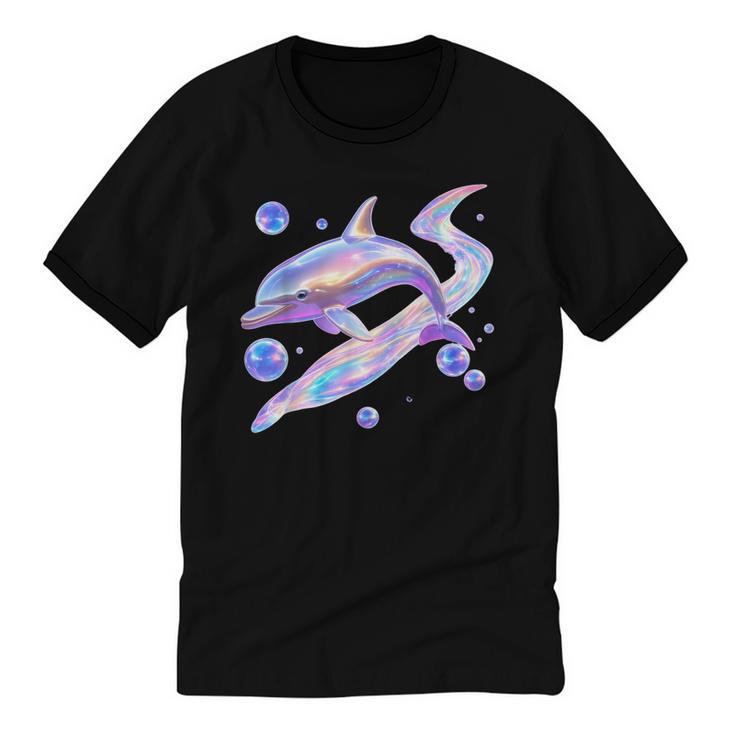 Frutiger Aero Y2K Chrome Dolphin Unisex Cotton Ringer T-Shirt
