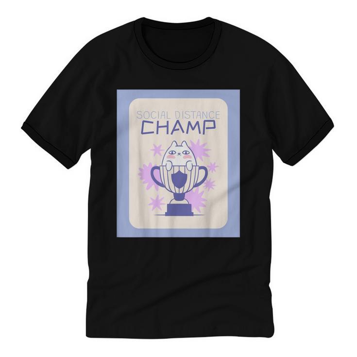 Fun Cute Introvert Cat Character Trophy For Men Women Unisex Cotton Ringer T-Shirt