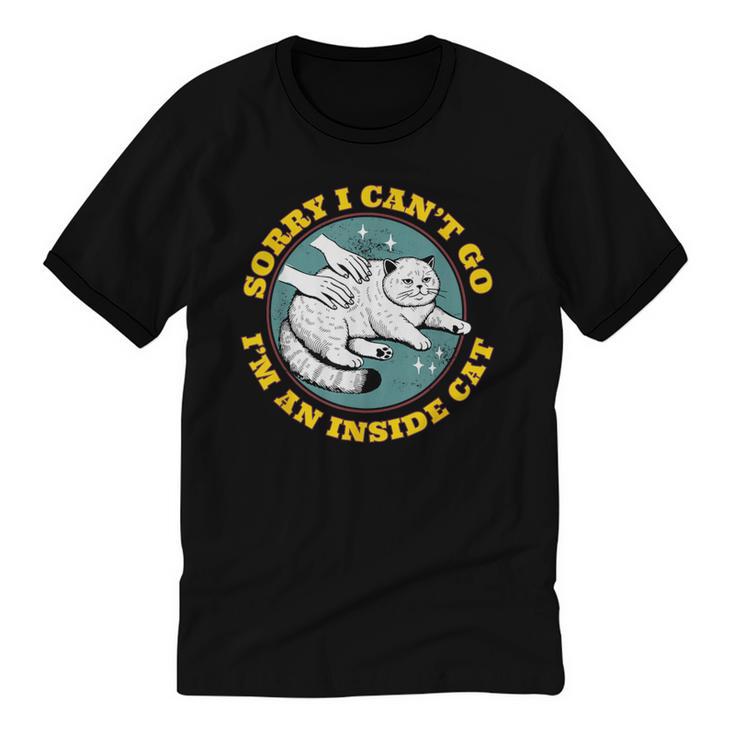 Funny Introvert Cat I Can't Go I'm An Inside Cat Homebody Unisex Cotton Ringer T-Shirt