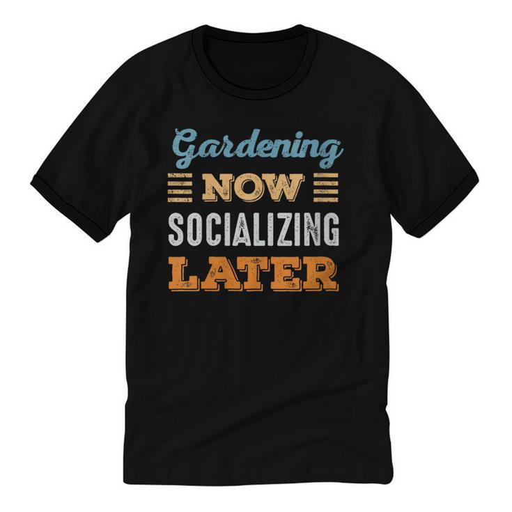 Gardening Now Minimal Socializing Introvert Vintage Unisex Cotton Ringer T-Shirt