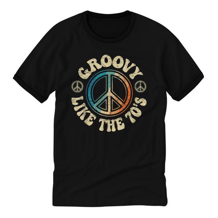 Groovy Like The 70s Peace Aesthetic Nostalgia 1970's Retro Unisex Cotton Ringer T-Shirt