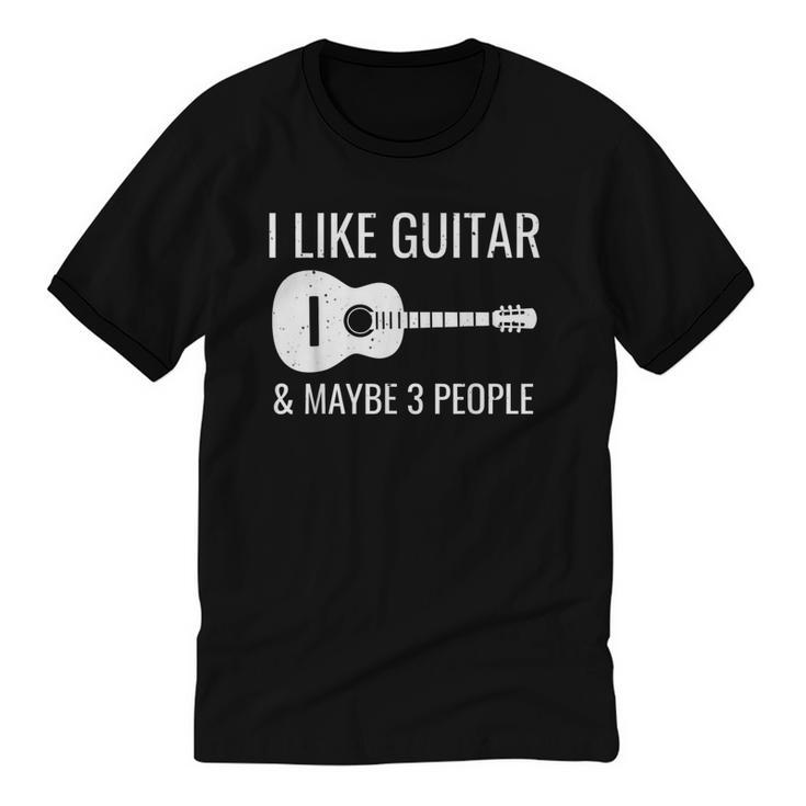 I Like Guitar & Maybe 3 People Music Introvert Guitar Unisex Cotton Ringer T-Shirt