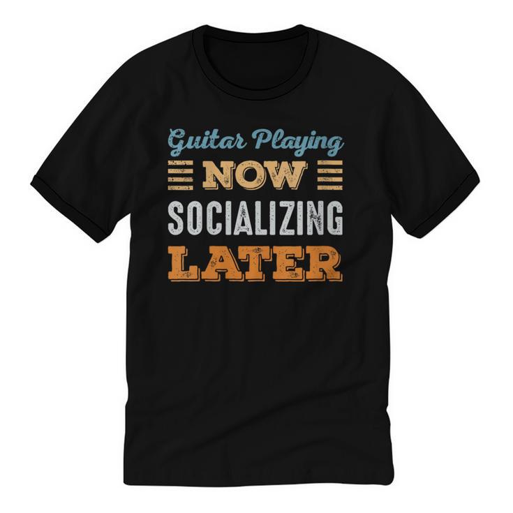Guitar Playing Now Minimal Socializing Introvert Vintage Unisex Cotton Ringer T-Shirt