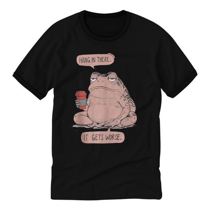 Hang In There It Gets Worse Introverts Anti Valentines Day Unisex Cotton Ringer T-Shirt