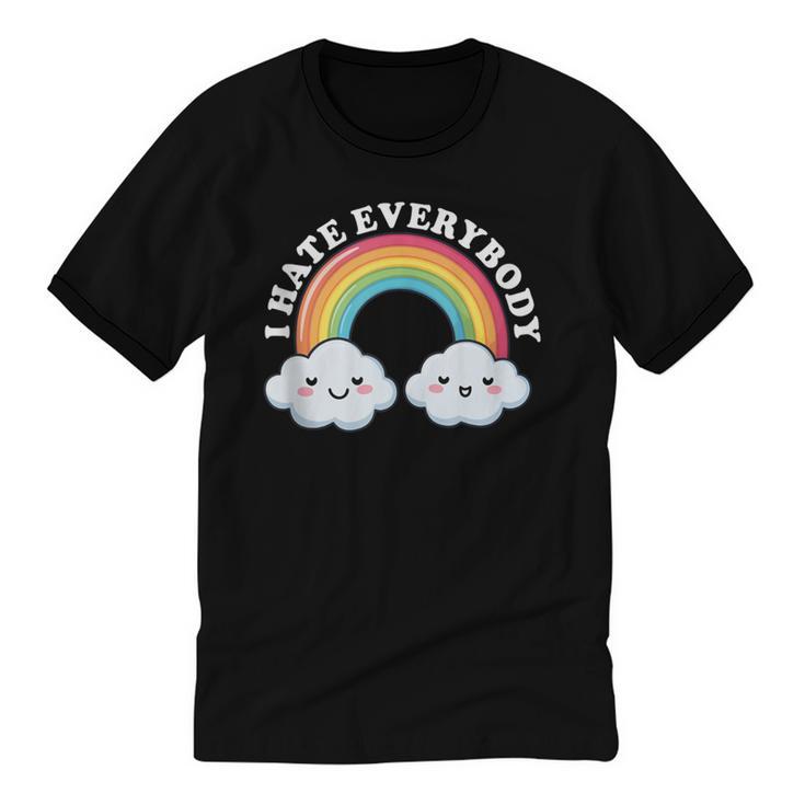 I Hate Everybody Rainbow Sarcastic Grumpy Introvert Unisex Cotton Ringer T-Shirt