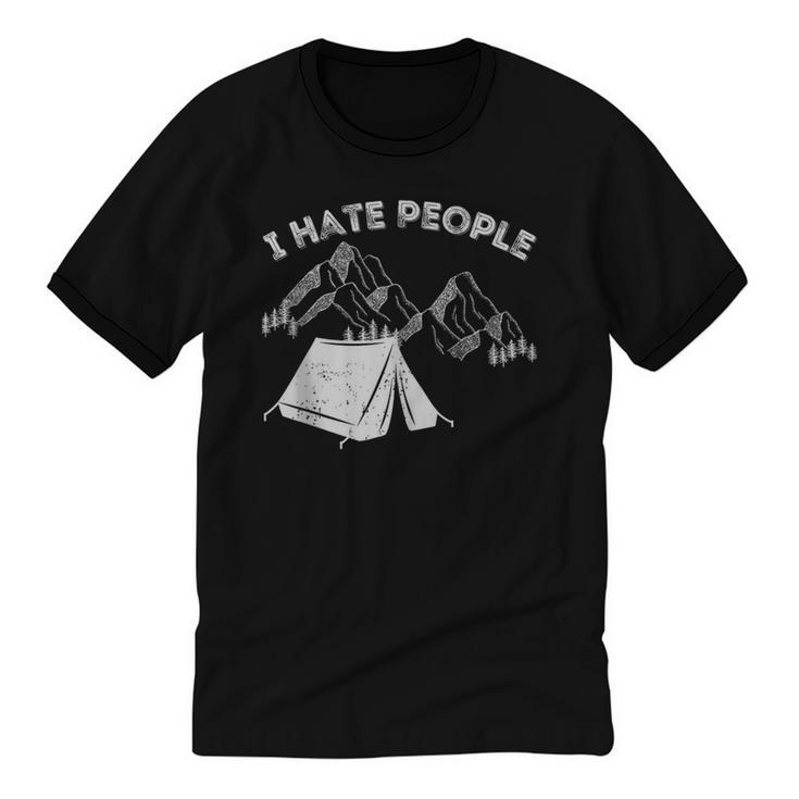 I Hate People Introvert Sarcastic I Love Camping Unisex Cotton Ringer T-Shirt