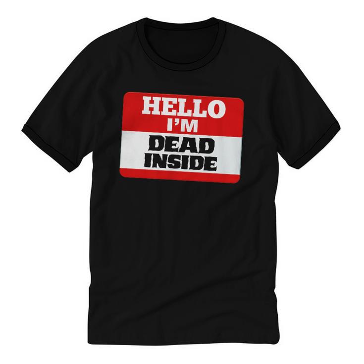 Hello I'm Dead Inside Name Tag Introvert Sarcastic Unisex Cotton Ringer T-Shirt
