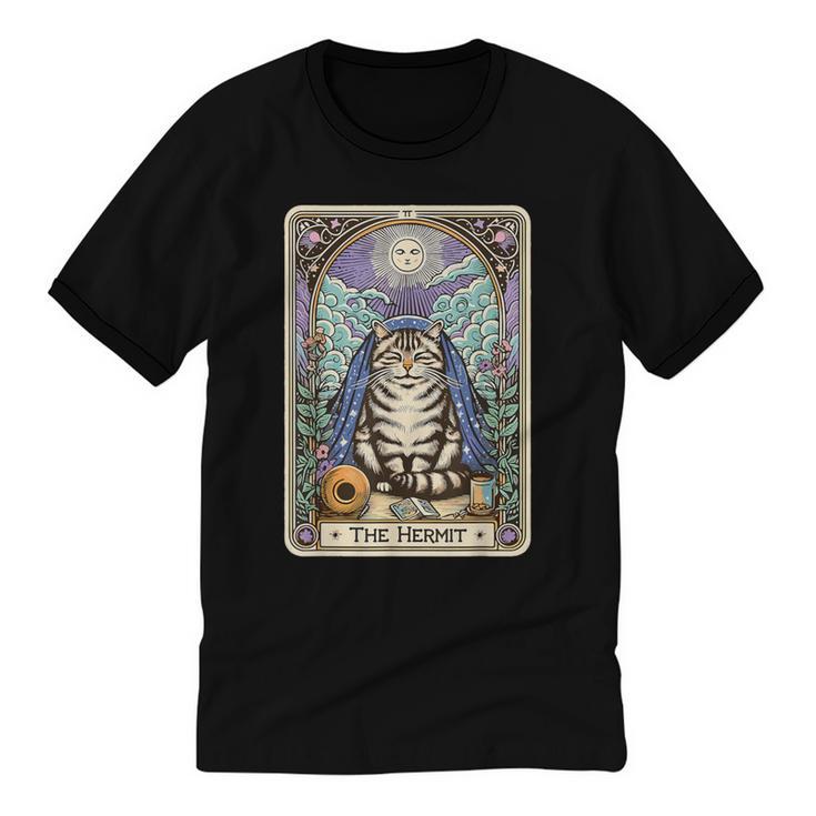 The Hermit Cat Tarot Card Introvert By Georgi Unisex Cotton Ringer T-Shirt