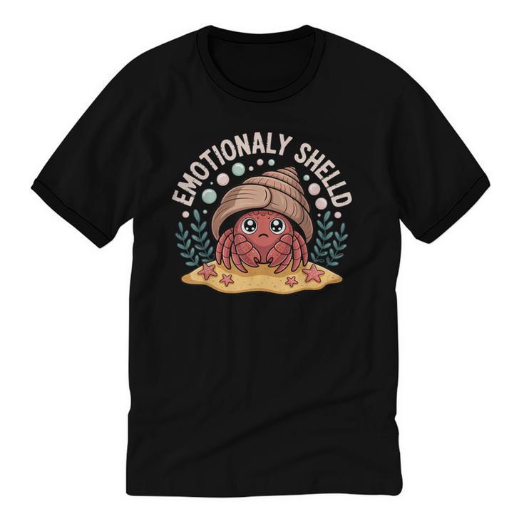 Hermit Crab Saying Emotionally Shelled Introvert Humor Unisex Cotton Ringer T-Shirt