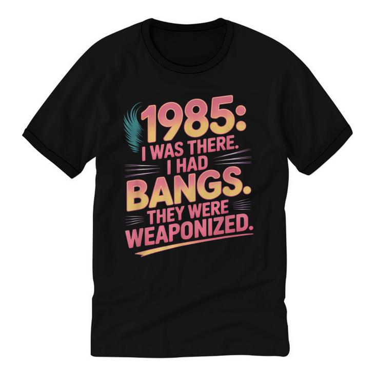 Hilarious 1985 Big Hair Bangs Joke For Gen X Nostalgia Unisex Cotton Ringer T-Shirt