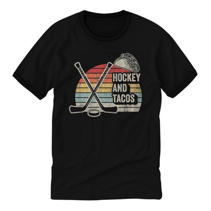 Hockey And Tacos Retro Nostalgia Lovers Unisex Cotton Ringer T-Shirt