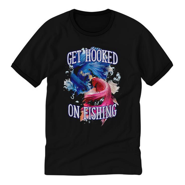 Hooked On Fishing Introvert Sayings Antisocial Quotes Unisex Cotton Ringer T-Shirt