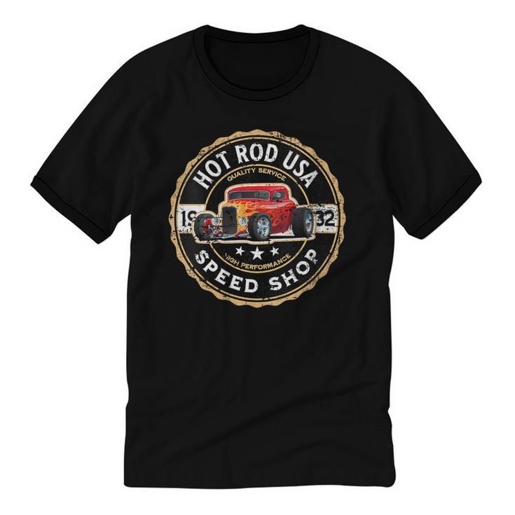 Hotrod Custom Car Automotive Nostalgia Distressed Unisex Cotton Ringer T-Shirt