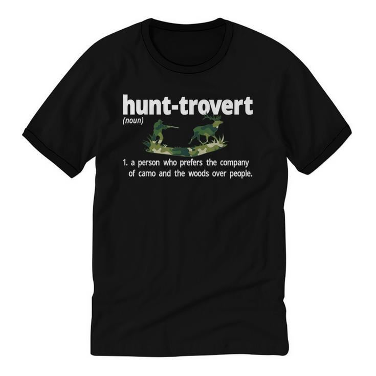 Hunt-Trovert Hunting Hunter Humor Definition Introvert Unisex Cotton Ringer T-Shirt
