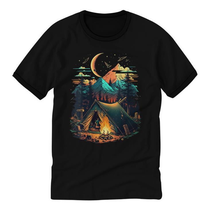 Id Rather Be Camping Great Outdoors Love Glamping Introvert Unisex Cotton Ringer T-Shirt