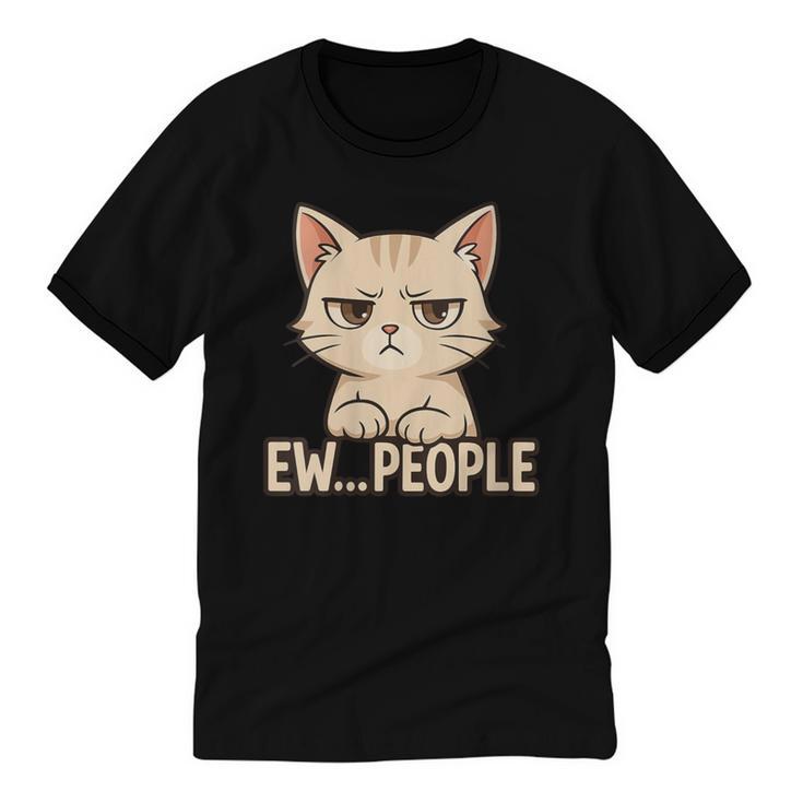 Introvert Anime Cat Ew People Unisex Cotton Ringer T-Shirt