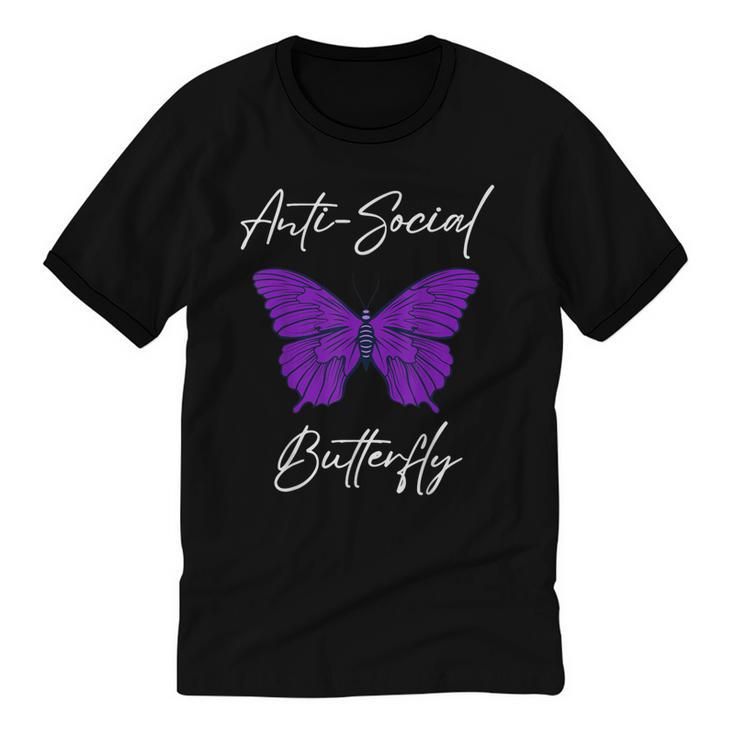 Introvert Antisocial Butterfly For Women Men Unisex Cotton Ringer T-Shirt