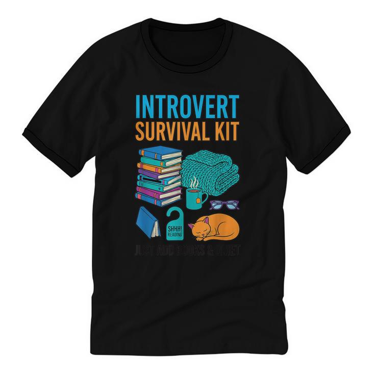 Introvert Book Lover Introvert Survival Kit Unisex Cotton Ringer T-Shirt