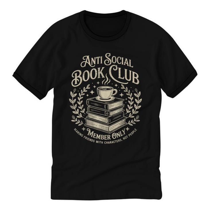 Introvert Books Club Member Coffee Book Lovers Vintage Unisex Cotton Ringer T-Shirt