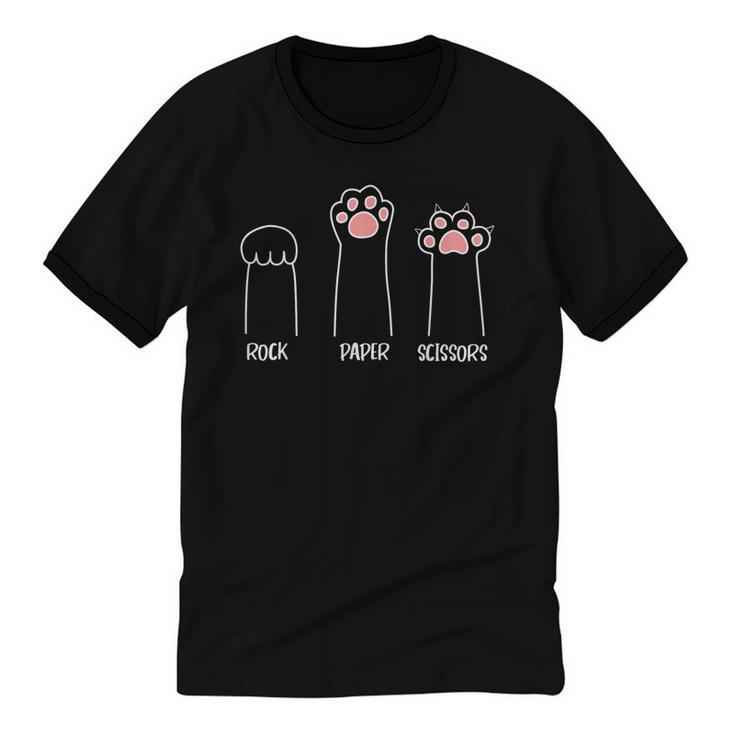 Introvert Cat Animal Rescue Pet Lover Apparel Rock Paper Scissors Hand Game Cute Paw Cat Unisex Cotton Ringer T-Shirt