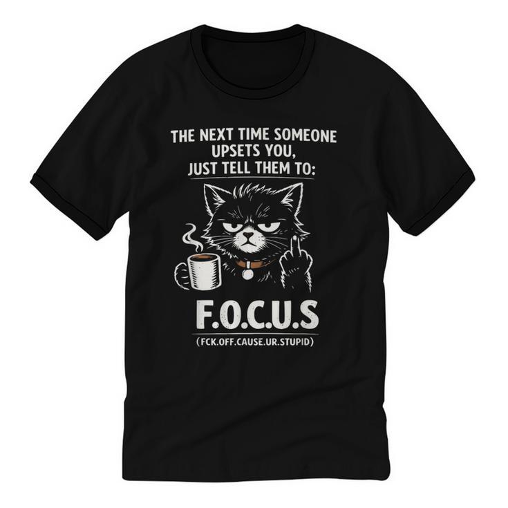 Introvert Cat Coffee Sarcastic Dark Humor Focus Meme Graphic Unisex Cotton Ringer T-Shirt