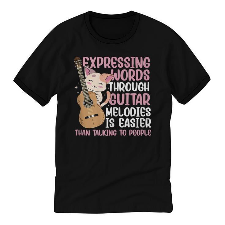 Introvert Guitarist Expressing Words Through Guitar Melody Unisex Cotton Ringer T-Shirt