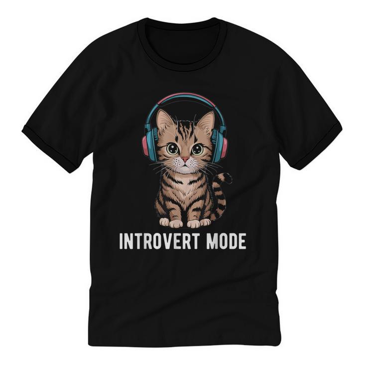Introvert Mode Cat With Headphones Kitten Lover Unisex Cotton Ringer T-Shirt