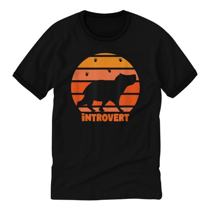 Introvert Retro Sunset Capybara Tee Unisex Cotton Ringer T-Shirt