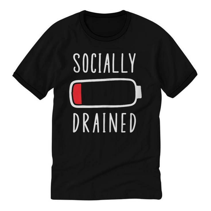 Introvert Socially Drained Battery Unisex Cotton Ringer T-Shirt