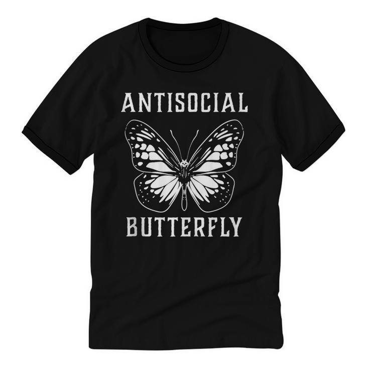 Introverted Introvert Antisocial Butterfly Unisex Cotton Ringer T-Shirt