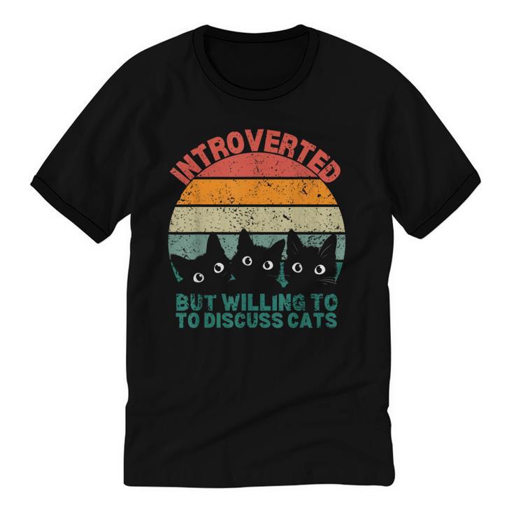 Introverted But Willing To Discuss Cats Unisex Cotton Ringer T-Shirt