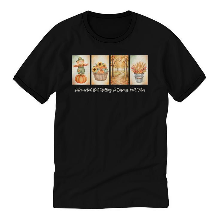Introverted But Willing To Discuss Fall Vibes Autumn Pumpkin Unisex Cotton Ringer T-Shirt