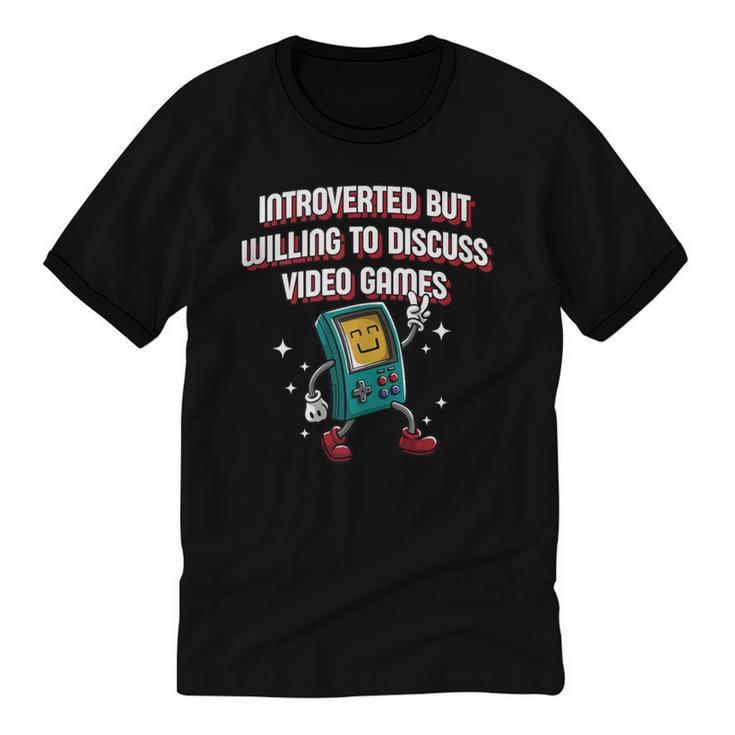 Introverted But Willing To Discuss Video Games Introvert Unisex Cotton Ringer T-Shirt
