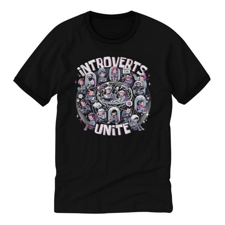 Introverts Unite Quirky Solitude Unisex Cotton Ringer T-Shirt