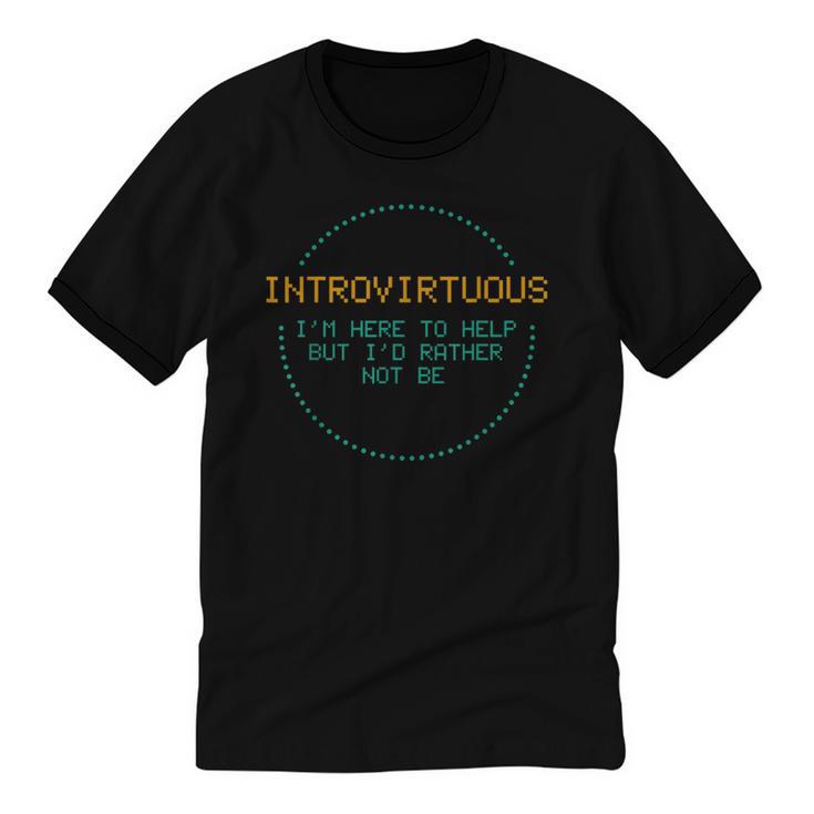 Introvirtuous Retro Pixel Funny Introvert Quote Unisex Cotton Ringer T-Shirt