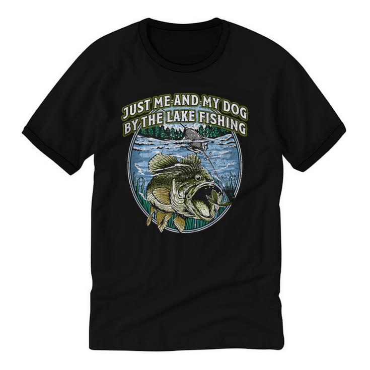 Just Let Me And My Dog By Lake Fishing Introvert Lifestyle Unisex Cotton Ringer T-Shirt
