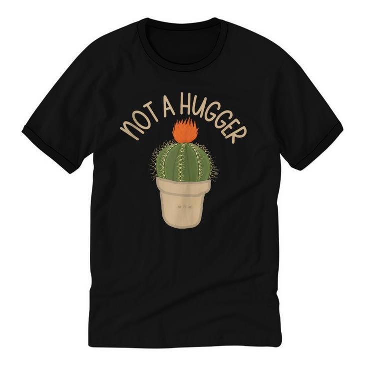 Kawaii Grumpy Cactus Not a Hugger Plant Introvert Unisex Cotton Ringer T-Shirt