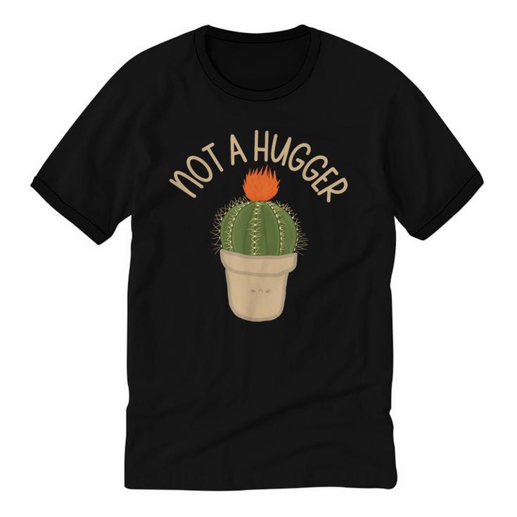 Kawaii Grumpy Cactus Not a Hugger Plant Introvert Unisex Cotton Ringer T-Shirt