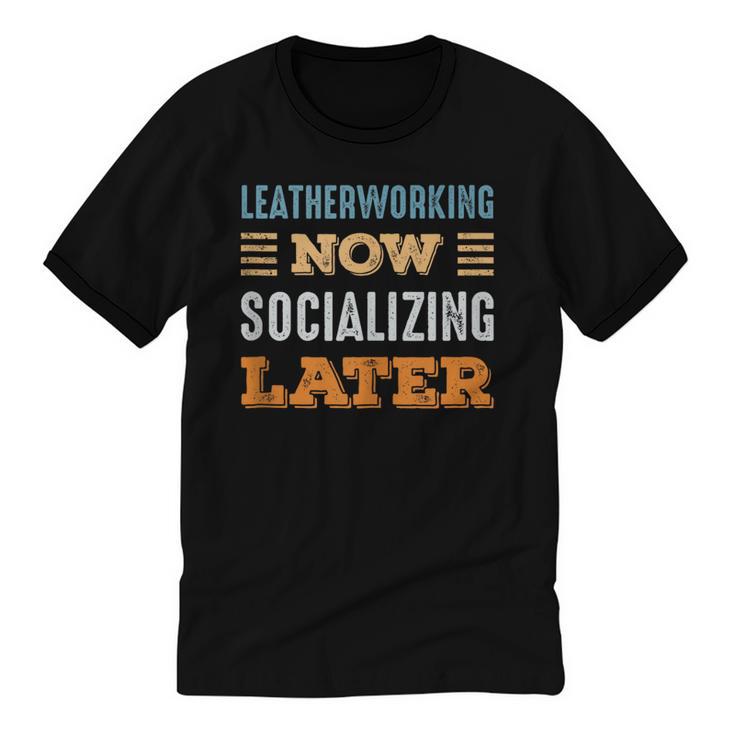Leatherworking Now Minimal Socializing Introvert Vintage Unisex Cotton Ringer T-Shirt