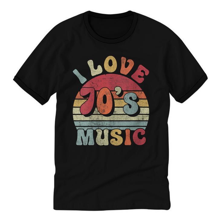 I Love 70's Music Retro Style Nostalgia Cassette 1970s Party Unisex Cotton Ringer T-Shirt